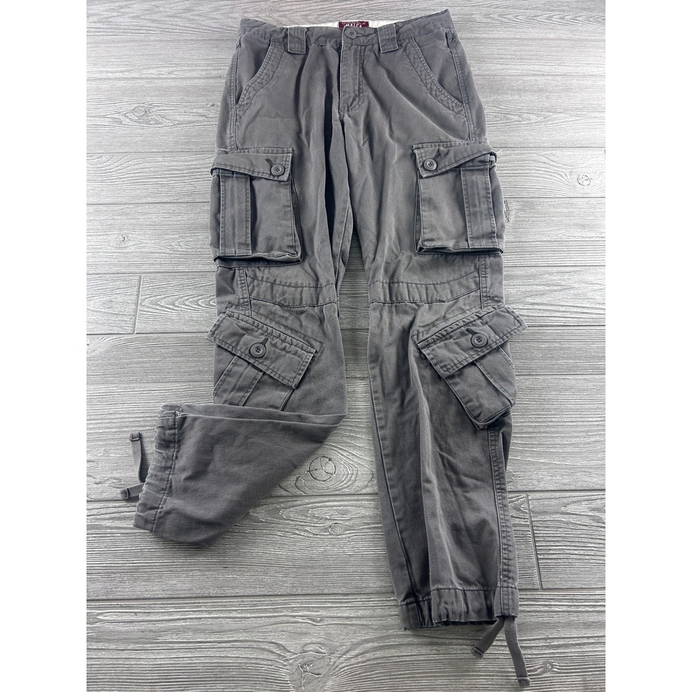 Match Mens Charcoal Gray Cotton Multi Pocket Cargo Pants Workwear Size 30x29